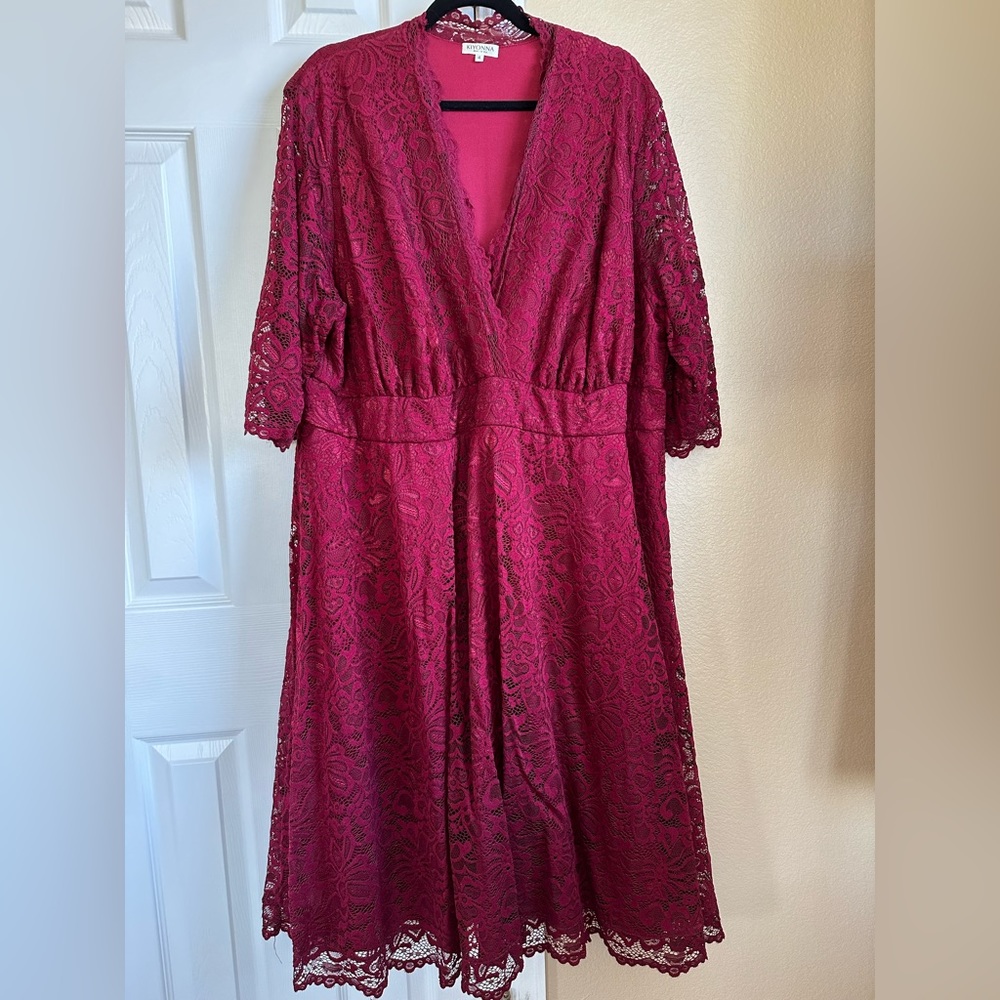 Kiyonna Mademoiselle Lace Cocktail Dress, Size 4X (26-28), Color: Pinot Noir